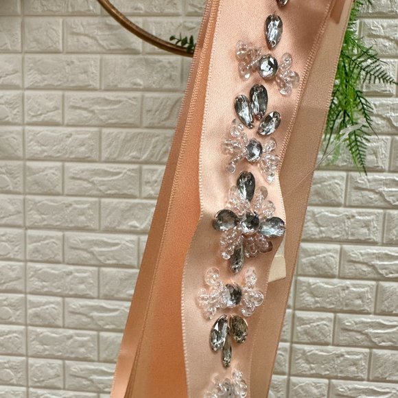 Peach Satin Flower Girl with Beaded Detail - Picture 2 of 2